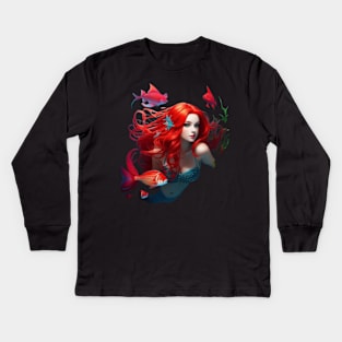 Floating Redhead Mermaid Kids Long Sleeve T-Shirt